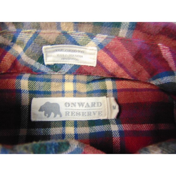 Onward Reserve Flannel Shirt Mens Med Red Green Plaid Camping‎ Outdoors - Picture 4 of 8